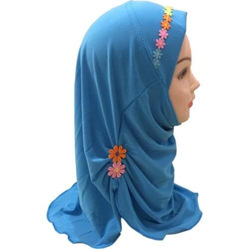Muslim Kids Girls Hijab Islamic Headscarf Flower Scarf One Piece Amira Children Ramadan Middle East Full Cover Wrap Cover