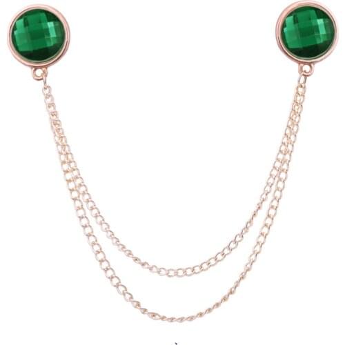 Korean Fashion Round Crystal Brooch Pin Tassel Chain Collar Pins and Brooches Shirt Corsage Jewelry for Men Women Accessories