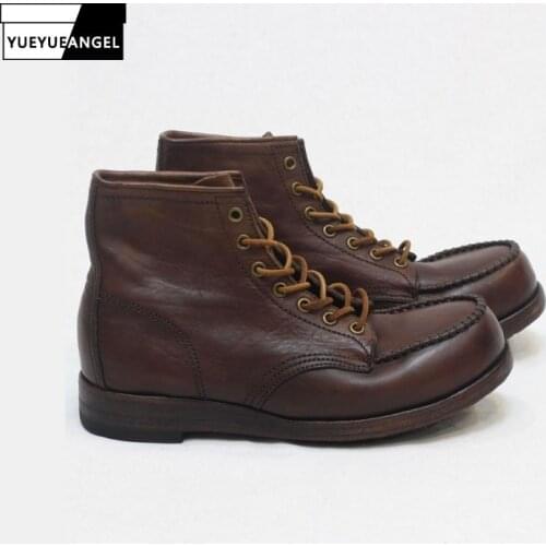 Cow Leather Men Boots Thick Sole Retro Lace Up Natural Leather Ankle Boots Autumn Winter Working Shoes Man Safety 38-44