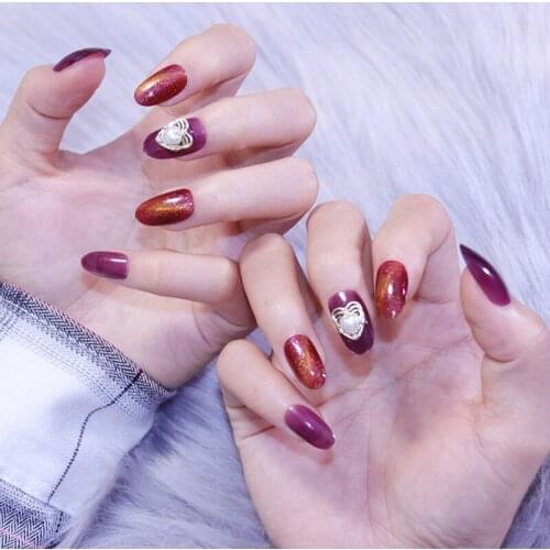 Fake Nails Transparent Purple Cat Eye Pearl Wear Nail Stickers Finished Nail Stickers 24 Nail Stickers With Glue SK88