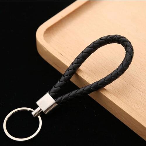 Wholesale price PU Leather Braided Woven Rope keychain DIY bag Pendant Key Chain Holder Car Keyring Men Women Key ring