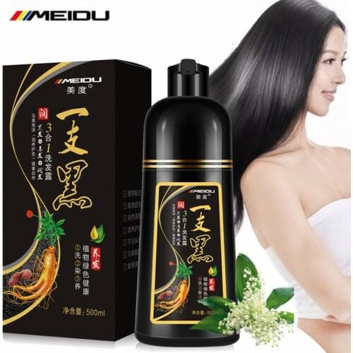 MEIDU Organic Natural Fast Hair Dye Only 5 Minutes Ginseng Extract Black Hair Color Dye Shampoo For Cover Gray White Hair 500ML