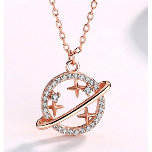 New Hollow Planet Necklace Clavicle Chain Simple Cubic Zirconia Small Universe Set Chain Couple Accessories Chomel Necklace