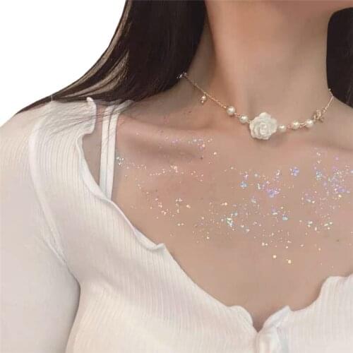 Fashion Jewelry Rose Pendant Necklace Womens Beauty Beast Jewelry Lovers Gifts Vintage French White Rose Flower Necklace Gift