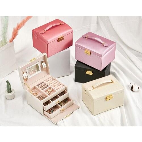 Pu Portable 3 Layer Jewelry Box,7 Inch Travel Jewelry Storage Bag,Bracelet Earring Storage Box,Waterproof Cosmetic Bag