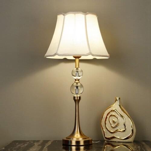 Modern European Crystal Bedroom Bedsides Table Light Elegant Study Room Desk Lamps Fabric Lampshade Table Lighting Fixtures