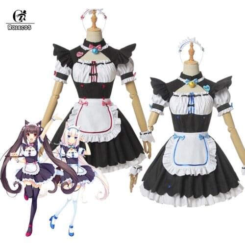 ROLECOS Nekopara Chocola Cosplay Costume Cat Vanilla Cosplay Game Costume Maid Women Dress Apron Dress Cat Ears Taill