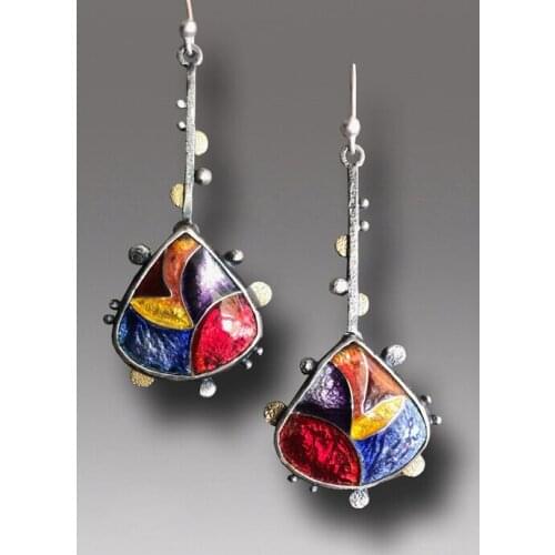 Luxury Multi-colors Enamel Water Drop Earrings Bohemian Colorful Statement Dangle Earrings for Women Jewelry