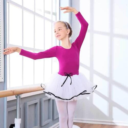 Long Sleeve Rose Ballet Tutu Dress Kids Gymnastic Dresses Ballerina Dance Costume Ballet Clothes Children Ballet Dress For Girls