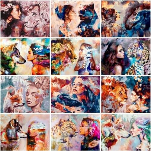 SDOYUNO Painting By Numbers Animals And Women DIY Oil Paint By Numbers On Canvas Figure 60x75cm Frameless Draw Numbe Decor