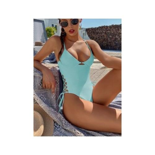 Sexy 5 Colors Lace up Underwired One Piece Swimwear 2021 New Female Women Fits True to Size, Take Your Normal Size Solid CS6206