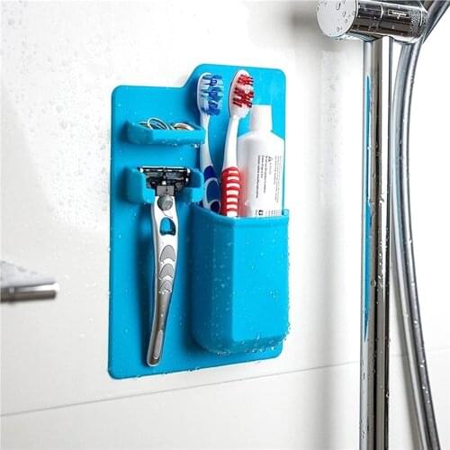 Silicone Toothbrush Holder Toothpaste Razor Storage One Integrated Seamless Wall Hanging Shaver Makeup Mirror Organizer bathroom