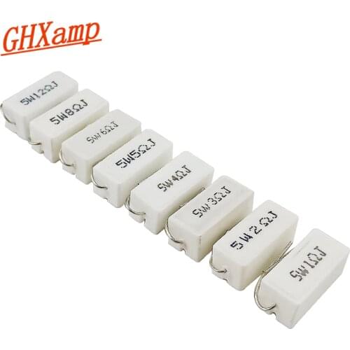 GHXAMP 5W Crossover Cement Resistance Porcelain Shell Wire Wound Resistor 1R 2R 4R 8R 12R Horizontal Audio Crossover Parts 2pcc