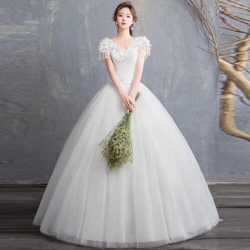 Wedding Dress Illusion V-Neck Short Tulle Lace Appliques Crystal Embroidery Backless Vintage Luxury White Women Bridal Gown G520