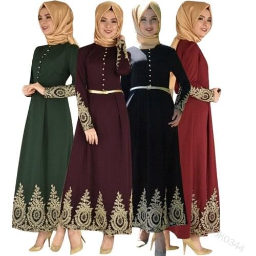 Vintage Lace Muslim Dress Women Slim Fit Long Sleeve Maxi Hijab Dresses Islamic Clothing Big Swing A-line Abaya Vestidos Dubai