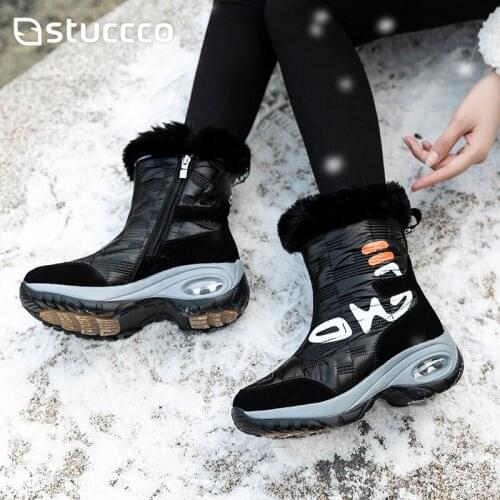 Leather Boots Women Platform Winter 2021 Fashion Woman Snow Boots Waterproof Keep Warm Black Ladies Zip Big Size Botas for Women