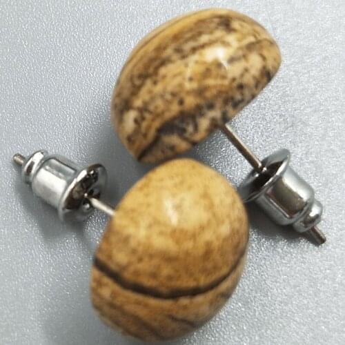 Free Shipping Women Fashion Jewelry 12mm Picture Jaspe Round Beads Stud Earrings C5220