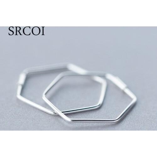 2020 Minimalist Hexagon 925 Sterling Silver Hoop Earrings Big Hoops Creole Silver Earrings For Women Fashion Jewelry Accessories