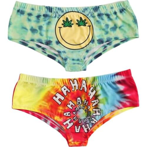 Womens Cotton Underwear Smile Printed Cartoon Underwear Seamless Mid-waist Solid Color Breathable Ladies Briefs