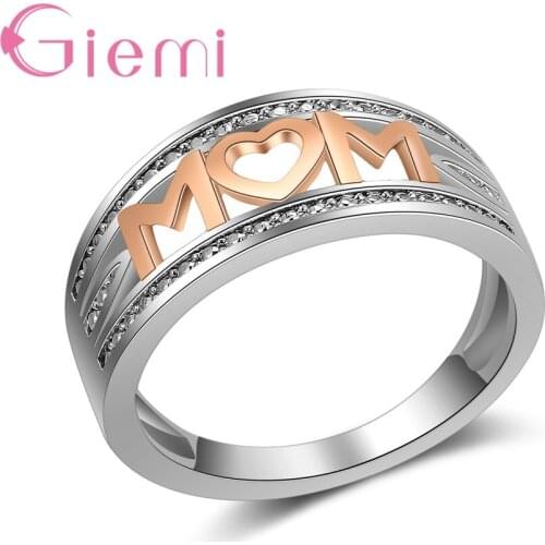 Handmade Classic Beautiful Fashion Jewelry 925 Sterling Silver Hollow Letter MOM Ring For Women Best Mothers Day Gift