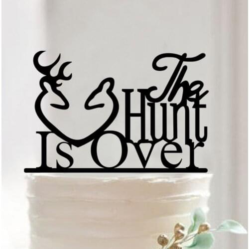 100pcs/lot, The hunt is over Acrylic wedding cake inserted card Wedding Cake Topper Party Cake Decorations