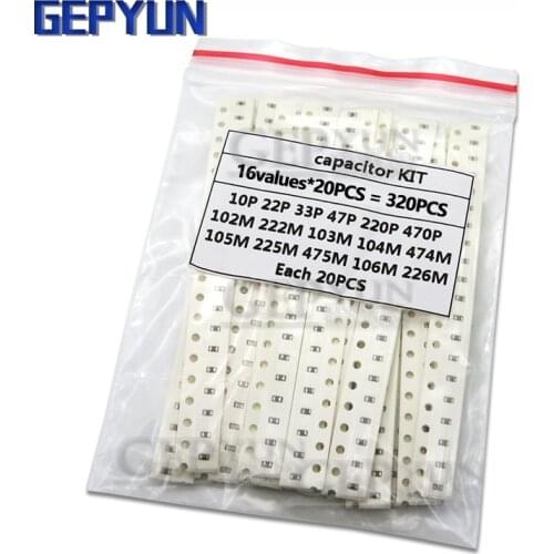 16values*20pcs=320pcs 0603 0805 1206 SMD Capacitor assorted kit component diy Gepyun samples kit