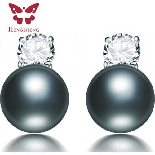 2021 New Punk Black Pearl Stud Earrings for fine women jewerly Top Quality CZ Strong light Black Earrings, AAAA Freshwater Pearl