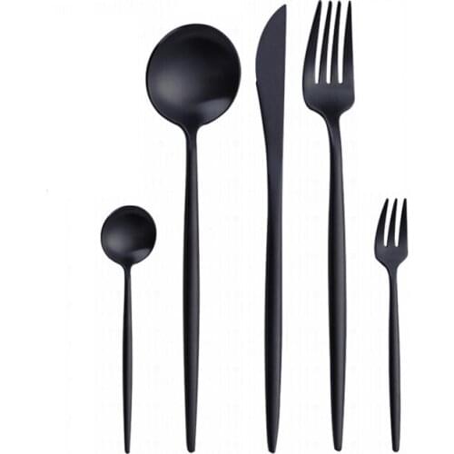 5pcs Black Matte Cutlery Set 304 Stainless Steel Dinnerware Sets Dinner Salad Fork Spoon Butter Knife Kitchen Gold Tableware Set