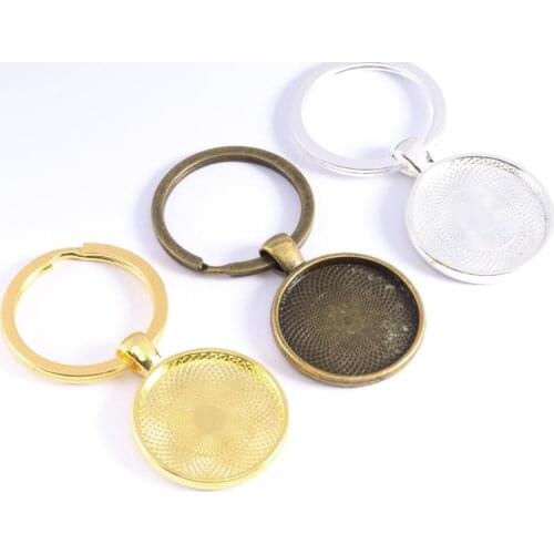 5pcs/lot Keychain With Pendant Fit 25mm Cameo Glass Cabochon Base Setting Bezel Blank DIY Keychain Key ring Supplies For Jewelry