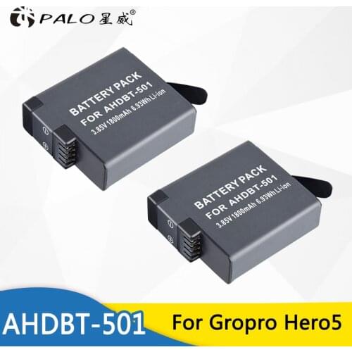 PALO 2Pcs AHDBT-501 AHDBT501 For Gopro Hero 5 6 1800mAh AHDBT 501 Camera Rechargeable Battery For Gopro Hero 5 6 Hero5 Go pro
