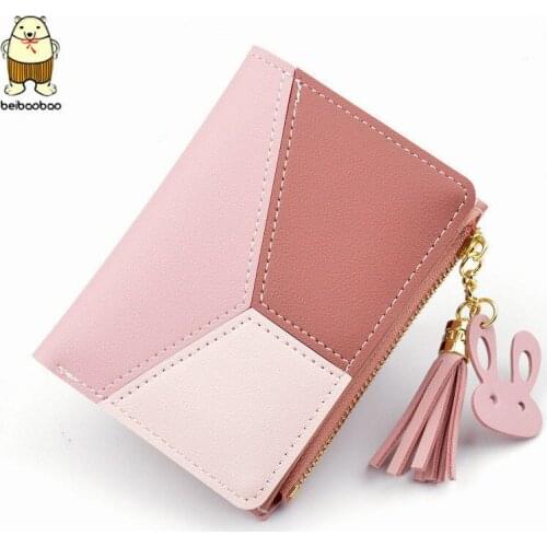 Beibaobao New Arrival Wallet Short Women Wallets Zipper Purse Patchwork Fashion Panelled Wallets Trendy Coin Purse Card Holder