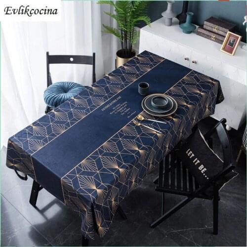 Free Shipping Blue Tablecloth Gold Geometric Table Cover Mantel De Mesa Multifunction Printed Cloth Nappe Centrini Moderni Obrus