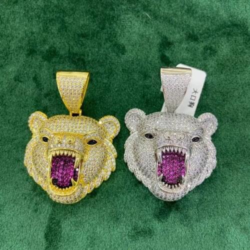 BWAVKENew Price Copper Zircon Roaring Bear Pendant Necklace For Man Cute Punk Rock Hip Hop Men Jewelry Gift