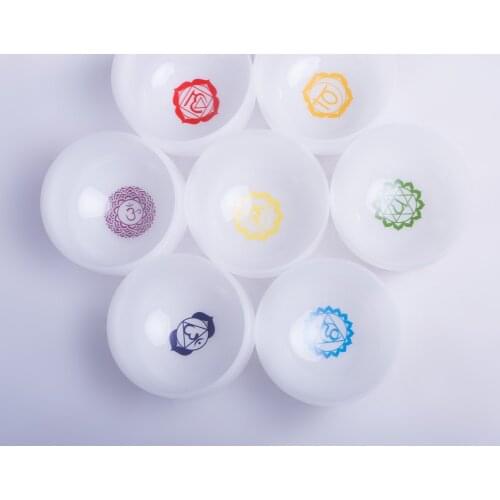 1PC 8" Note C/D/E/F/G/A/B Chakra Chakra Symble Pattern Frosted Quartz Crystal Singing Bowl