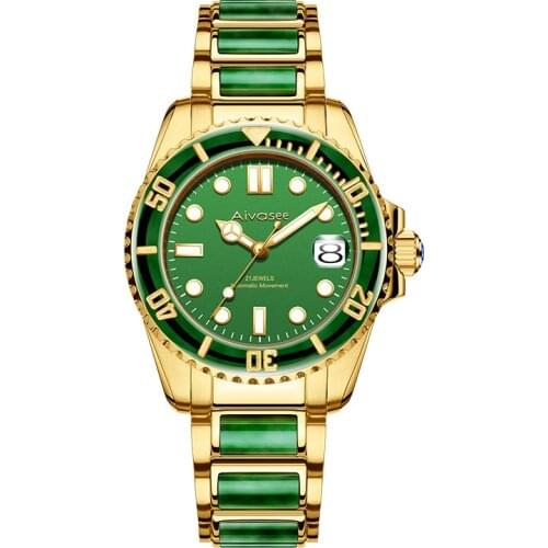 Aivasee Brand Jade Watch Fully Automatic Mechanical Sapphire Mirror Natural Jade Business Men Watch Personalized Gift Man Clock