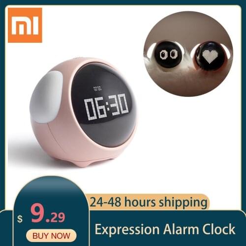 Youpin Xiaomi Cute Expression Alarm Clock Multi Function Digital LED Voice Controlled Light Bedside Thermometer Clock Best Gift