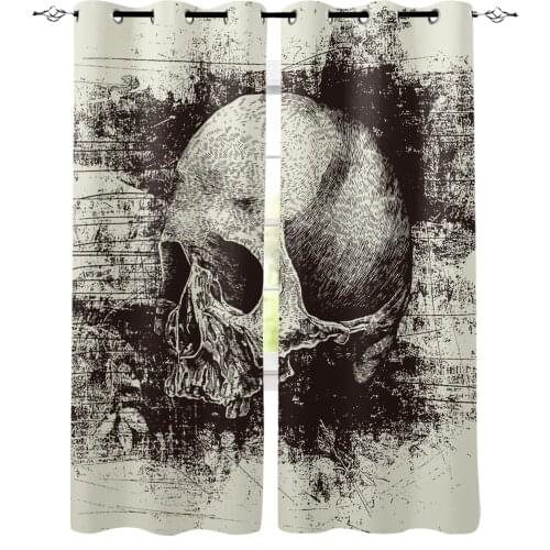Skull Head Splash Ink Window Curtains Home Decor Living Room Curtains Kitchen Drapes Panel Curtains for Bedroom
