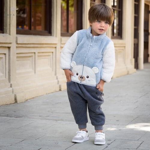 DBJ18314 dave bella winter baby unisex fashion cartoon pockets coat children tops infant toddler outerwear