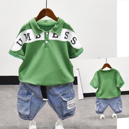 Kids Boys Clothing Set Summer Children Cotton Short Sleeved letter Lapel T-Shirt + Big pocket Shorts 2 Pieces Tracksuit For Baby
