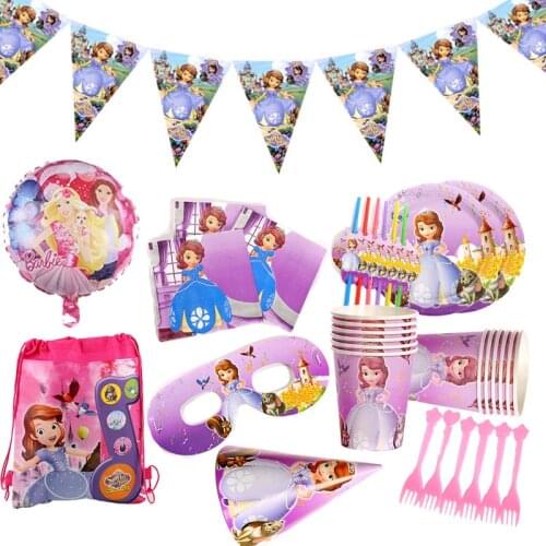 Disney Princess Sophia Princess Party Decoration Disposable Tableware Paper Cup Straw Tray Napkin Baby Shower Girl Birthday Gift