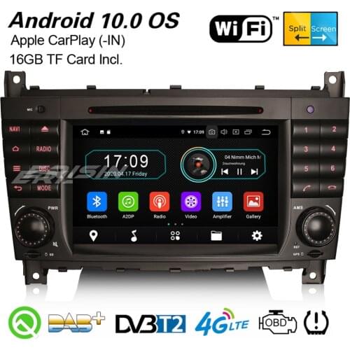 Erisin 5969 Android 10.0 Car Stereo CarPlay DAB+ GPS WiFi Bluetooth TPMS DVB-T2 Navi For Mercedes Benz C/CLK-Class CLC W209 W203