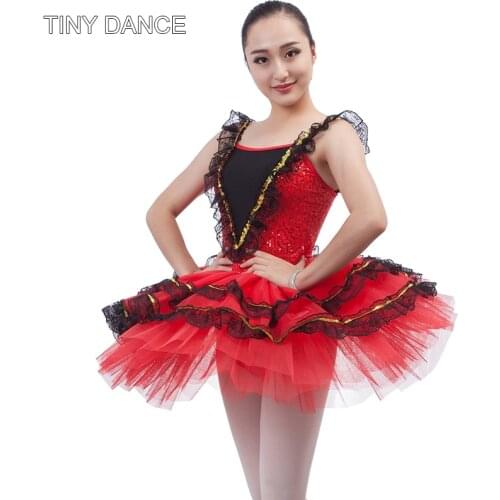 Ready to Ship Girls red sequin spandex bodice with Layers of platter tutu ballet dance tutu dress 15350