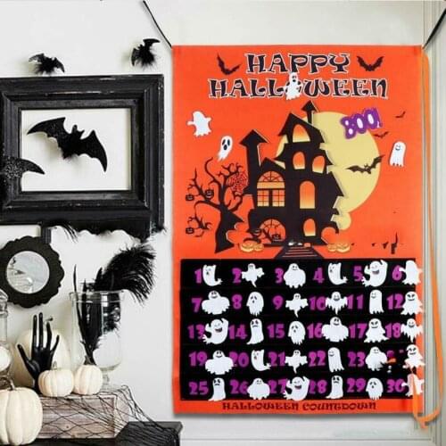 Halloween Advent Calendar Removable Countdown Wall Calendar Felt Haloween Hanging Decorations Happy Halloween Party Decor 2021