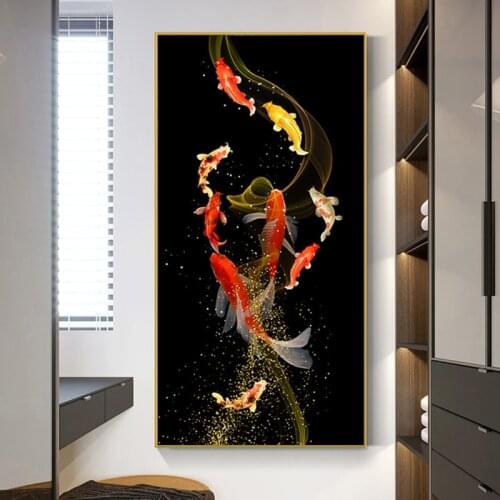 Golden Koi Fish Feng Shui Carp Pictures Canvas Painting Wall Art For Living Room Modern Gallery Interior Home Decor NO FRAME