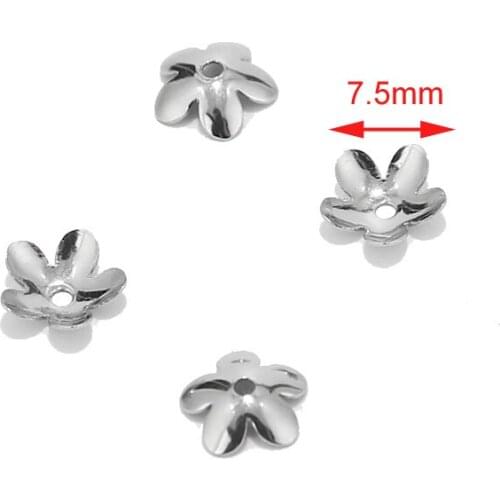 50PCS/lot Dull Silver Tone Stainless Steel Flower Bead Caps for DIY Jewelry Making 7.5mm