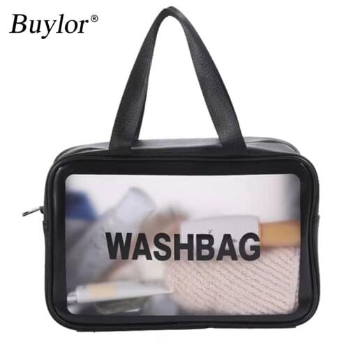 Buylor Makeup Bag Large Cosmetic Bag Waterproof Frosted Transparent Travel Wash Bag Women Skin Care Storage Bag 3 Sizes S/M/L