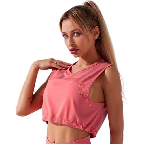 Summer Sleeveless Women Gym Crop Tops Workout Fitness casual loose T-Shirts Training Sportswear Loose Quick-drying Tees