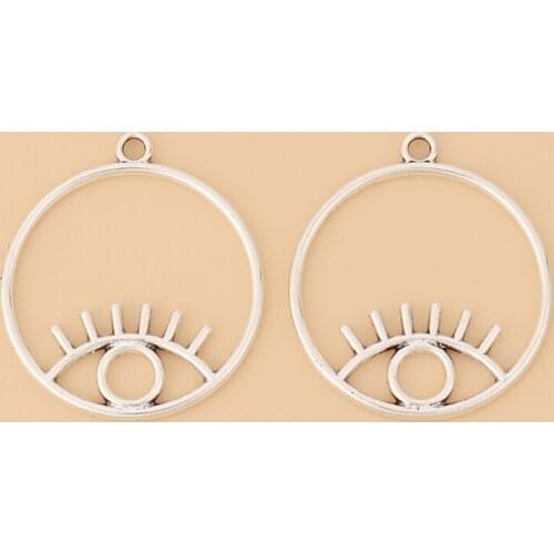 50pcs/Lot Egyptian Eye Of Horus Round Silver Color Charms Pendants for DIY Earrings Necklace Jewelry Making 34x30mm