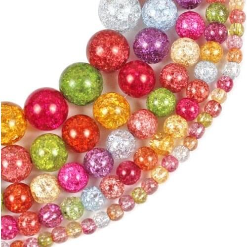 Cracked Crystal Tourmaline Color Quartz Stone 6/8/10/12mm Round Loose Beads for Jewelry Making DIY Accessories Bracelets15