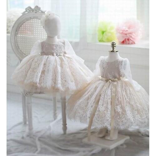 Lace Flower Girl Party Dress 2020 new Style Champagne Fluffy Ball Gown Performance Evening Dress Kids Clothes 1-10Y E36165
